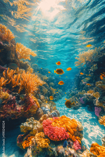 Récif corallien vibrant avec créatures marines exotiques et eau cristalline