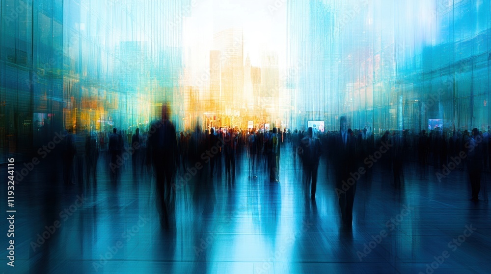 Elegant Ethereal Crowd Movement in Urban Cityscape with Blur Effect Elegant Ethereal Crowd Movement in Urban Cityscape with Blur Effect