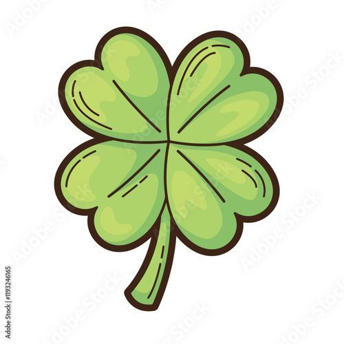 Green four leaf clover, perfect for St. Patrick's Day designs, background elements, and seasonal projects