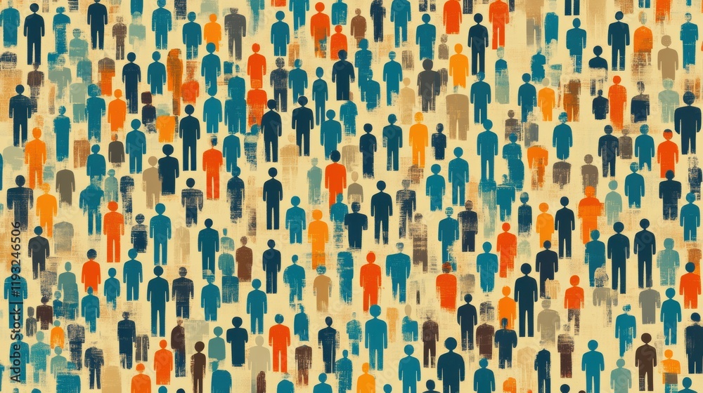 Colorful Crowd of Stylized People on a Textured Background