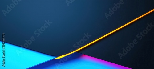 A sleek abstract composition with layered dark and light geometric surfaces, accented by a glowing golden line. A modern and futuristic desktop wallpaper with ample copy space.