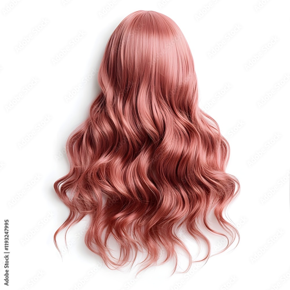 Naklejka premium Luxurious Rose Gold Wavy Wig with Center Part on White Background