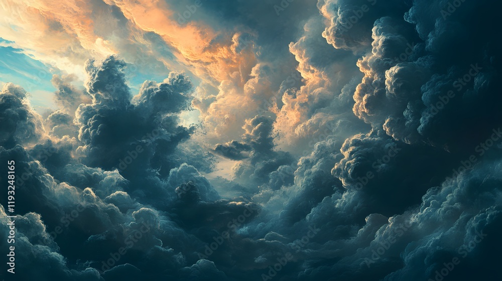 Naklejka premium Dramatic Cloudscape Sunset Hues And Shadows