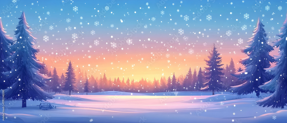 Naklejka premium Beautiful winter landscape with a snow-covered forest and sky background