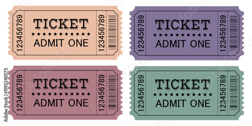 Collection of 4 ticket templates in different colors.