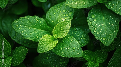 Limes and mint leaves combined with water droplets create a fresh and vivid appearance. This image is appropriate for culinary, natural foods, and healthy lifestyle themes. s 250 -
