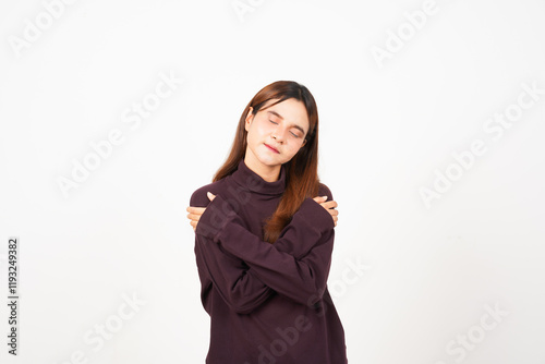 Grateful and Self Love Gesture Of Beautiful Asian Woman Isolated On White Background
