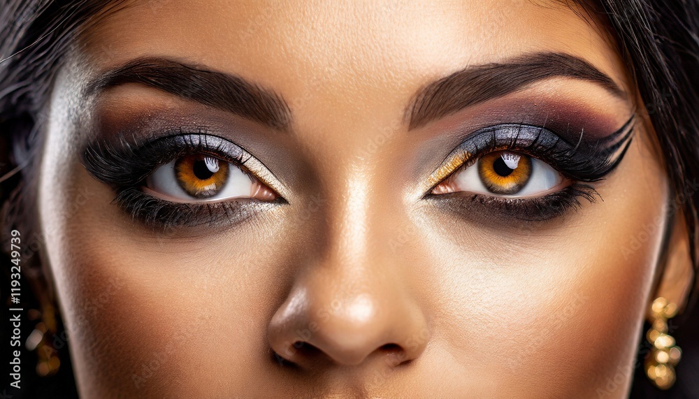Naklejka premium Close-up of a woman's eye adorned with artistic and colorful makeup, showcasing the creative dance of colors