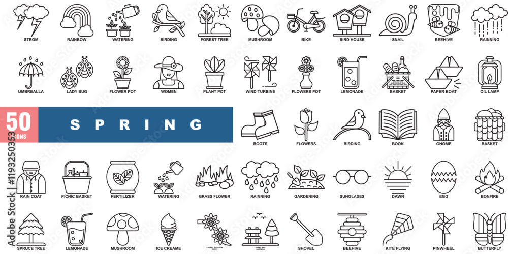 Spring set of black color line icons Spring set of black color line icons