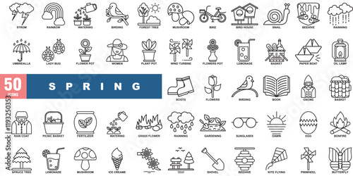 Spring set of black color line icons