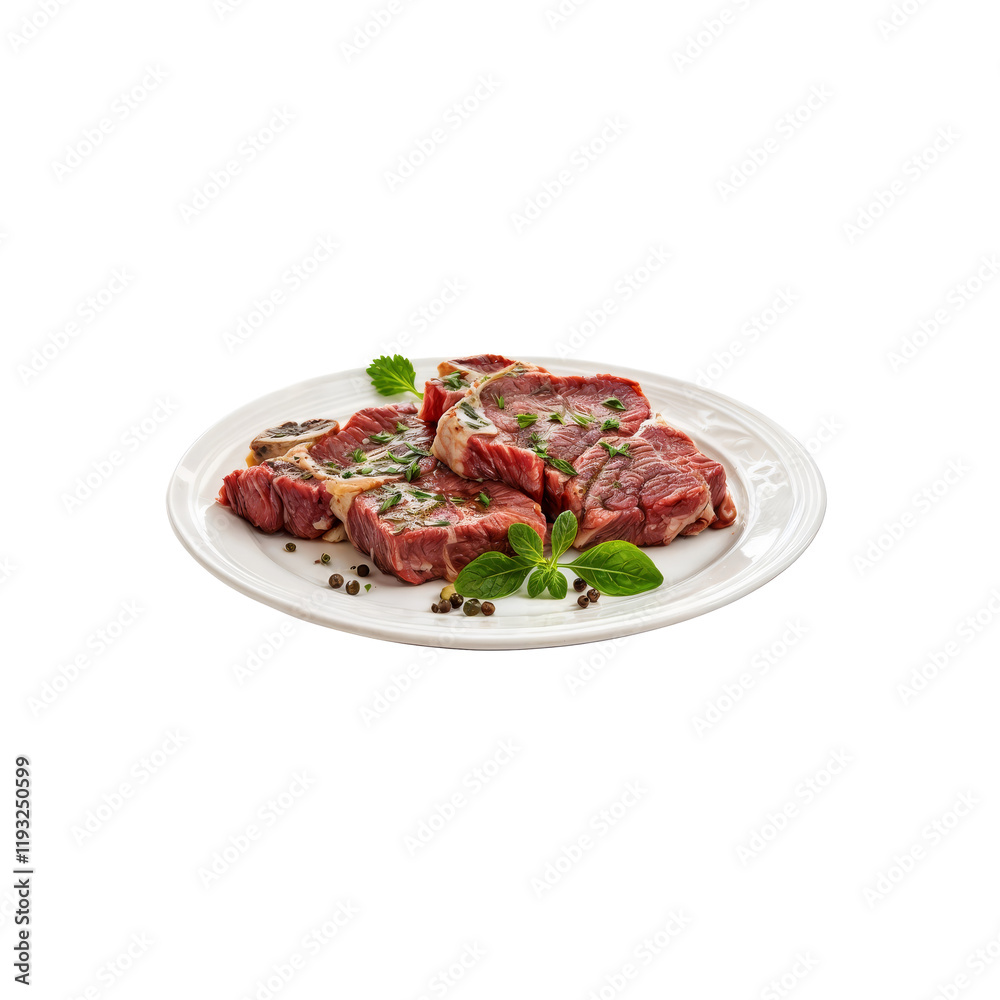 Prime Steak Ready for the Grill: A close-up of three succulent raw steaks, seasoned with salt and pepper, and garnished with fresh herbs, ready to be grilled to perfection. Prime Steak Ready for the Grill: A close-up of three succulent raw steaks, seasoned with salt and pepper, and garnished with fresh herbs, ready to be grilled to perfection.