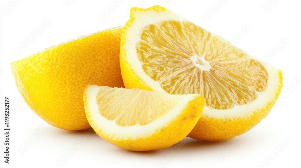 Fresh Cut Lemon Slices on White Background for Culinary Use Fresh Cut Lemon Slices on White Background for Culinary Use