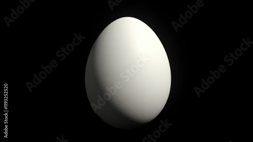 White simple fragile chicken egg. Eggshell close up. Birth of a chick, chickling, small bird. Black isolated background. Concept of change, new life. photo