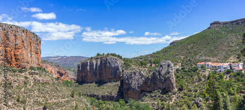 Panoramic view from Las Cuevas over the landscape near Chulilla, Spain photo