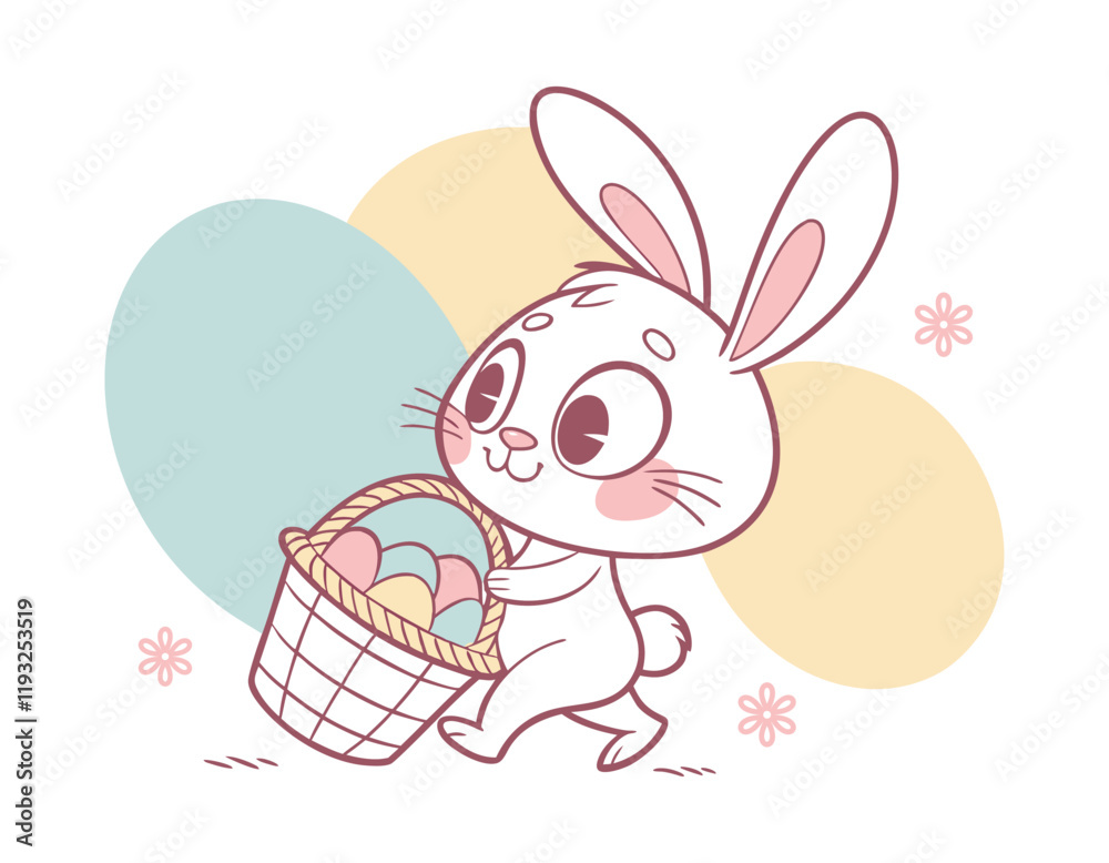 cute cartoon bunny carrying a basket of colorful easter eggs, perfect for spring and holiday-themed designs, children's illustrations, and festive decorations cute cartoon bunny carrying a basket of colorful easter eggs, perfect for spring and holiday-themed designs, children's illustrations, and festive decorations