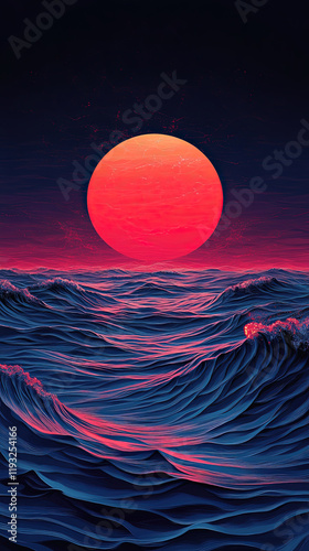 Rising Serenity: A Red Sun Over Tranquil Waters