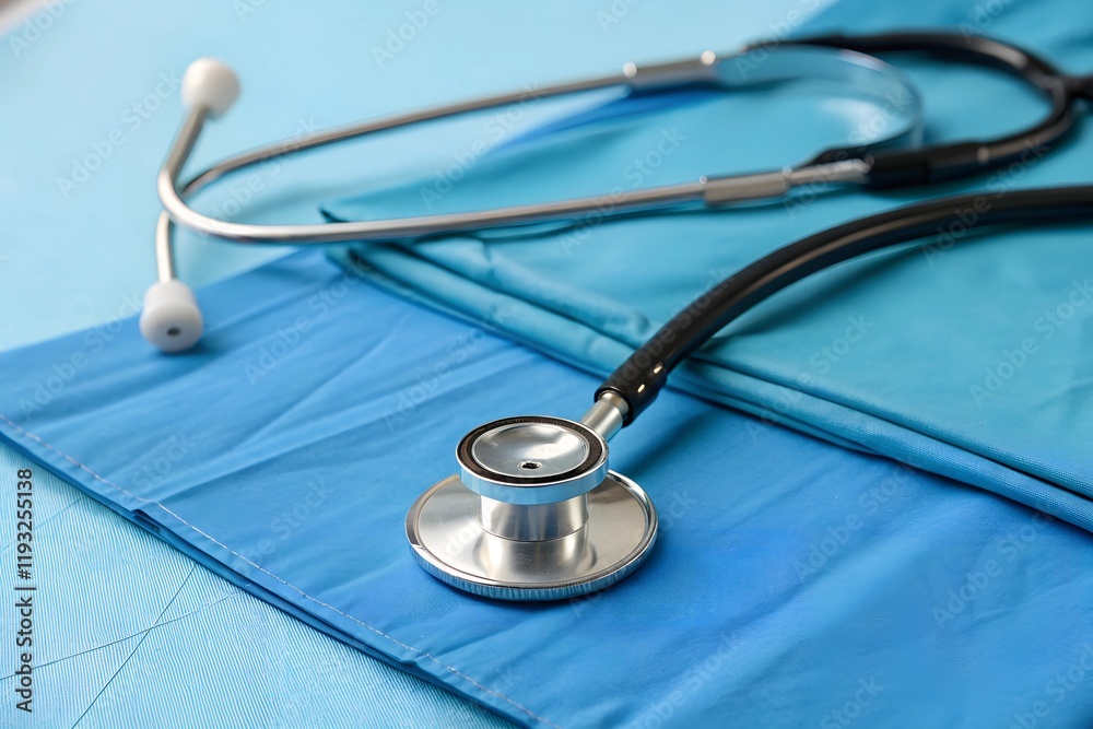 Close-Up of Stethoscope on Blue Background Close-Up of Stethoscope on Blue Background