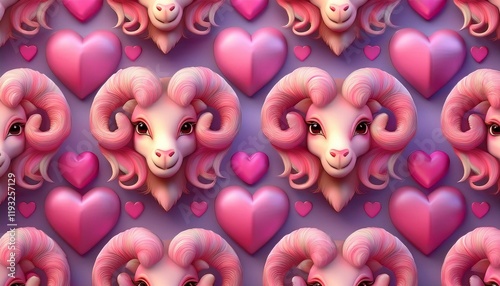 Pink capricorn Faces with Hearts Pattern, horoscope
