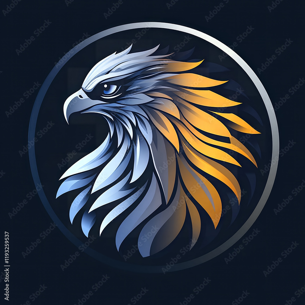 Obraz premium Modern and Sleek Hawk (Eagle)-Inspired Logo Design with Intricate Feathers and a Dynamic Circular Frame for a Contemporary and Elegant Look