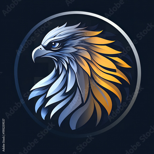 Modern and Sleek Hawk (Eagle)-Inspired Logo Design with Intricate Feathers and a Dynamic Circular Frame for a Contemporary and Elegant Look photo