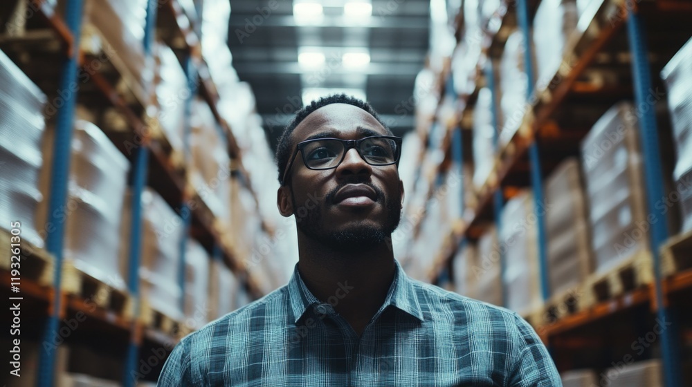 Determined Worker Amidst Storage Units Determined Worker Amidst Storage Units