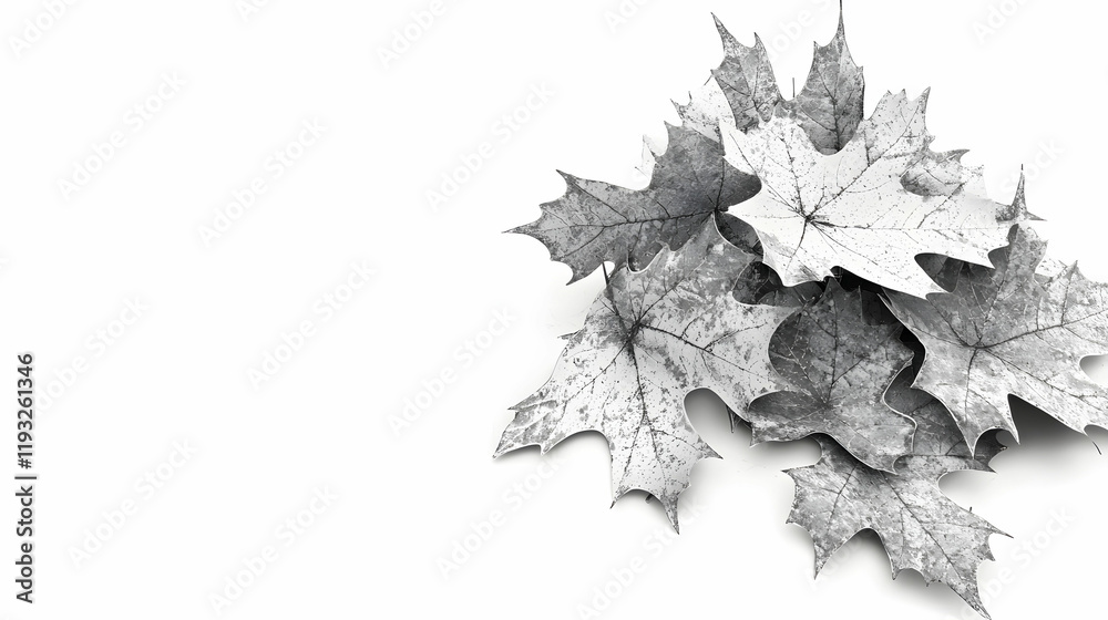 Fototapeta premium Gray and White Autumn Leaves Piled on a Clean White Surface