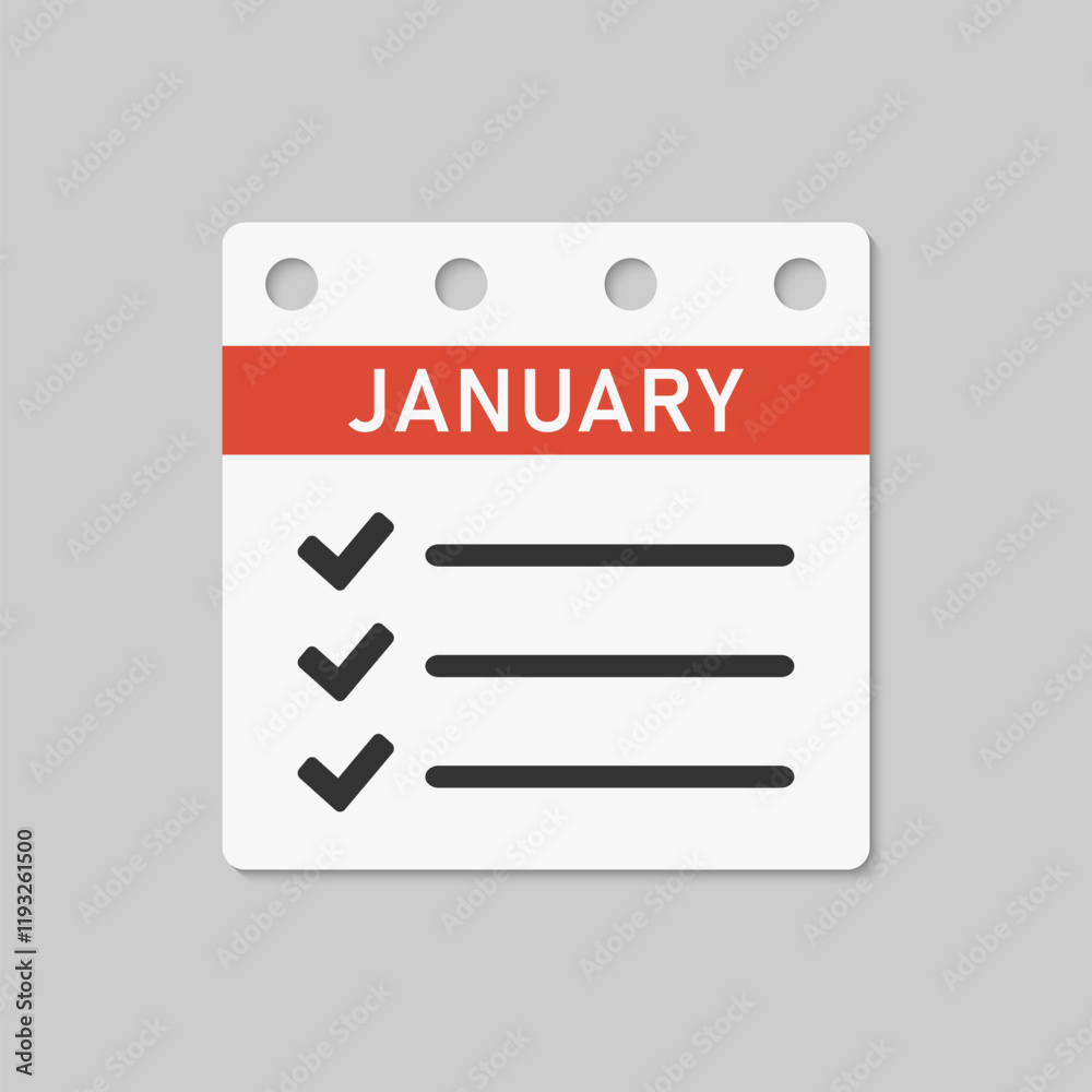 Icon calendar January month, to-do list, checklist