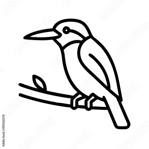 kingfisher perched on branch icon, kingfisher perched on branch line art - simple line art of kingfisher perched on branch, perfect for kingfisher perched on branch logos and icons and themed design photo