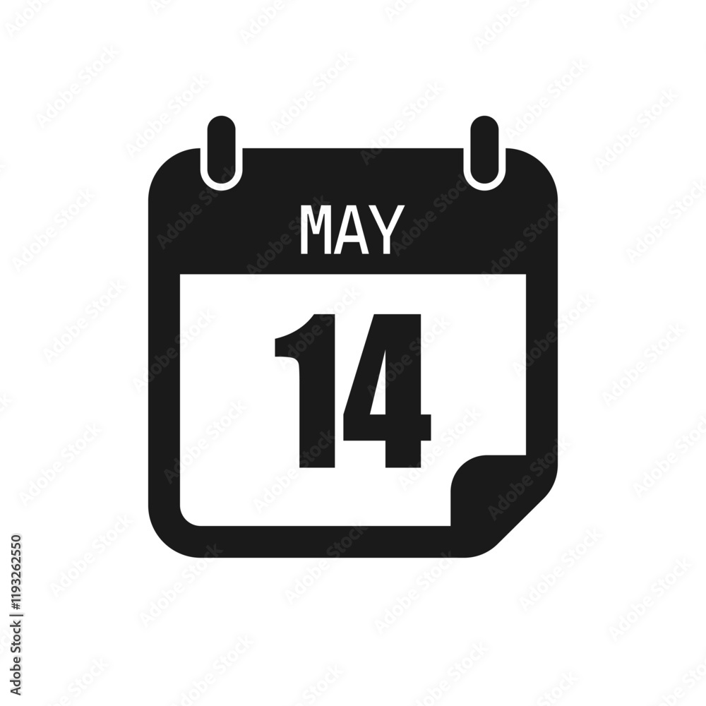 Vector icon page day calendar - 14 May month Vector icon page day calendar - 14 May month