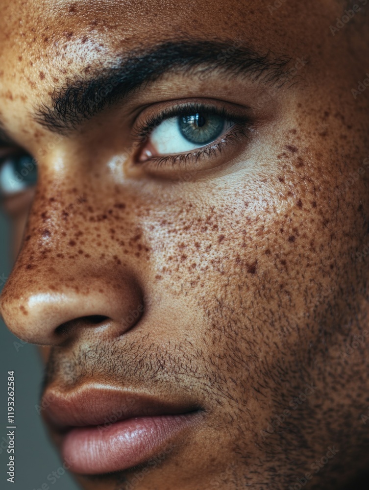 Fototapeta premium Intense Stare: A Young Man's Gaze into the Camera