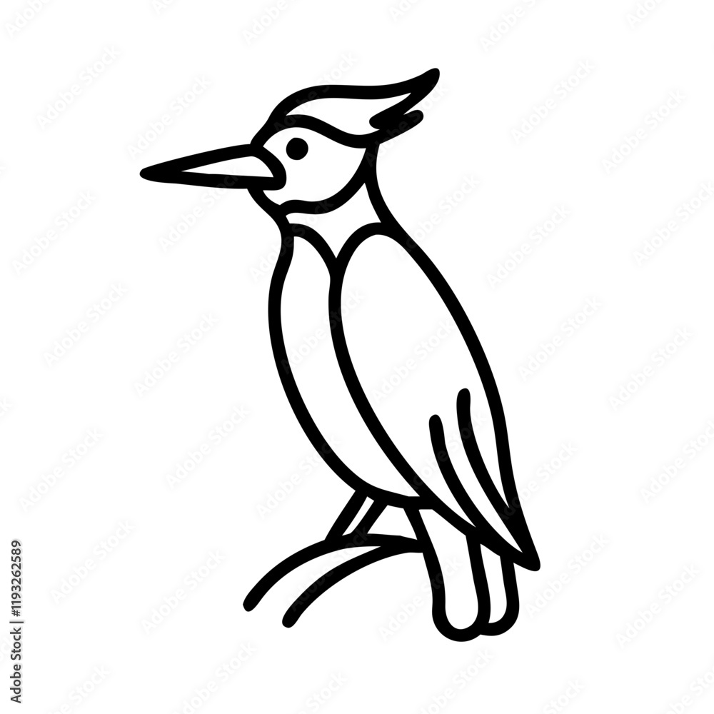 Fototapeta premium pileated woodpecker icon, pileated woodpecker line art - simple line art of pileated woodpecker, perfect for pileated woodpecker logos and icons and themed design