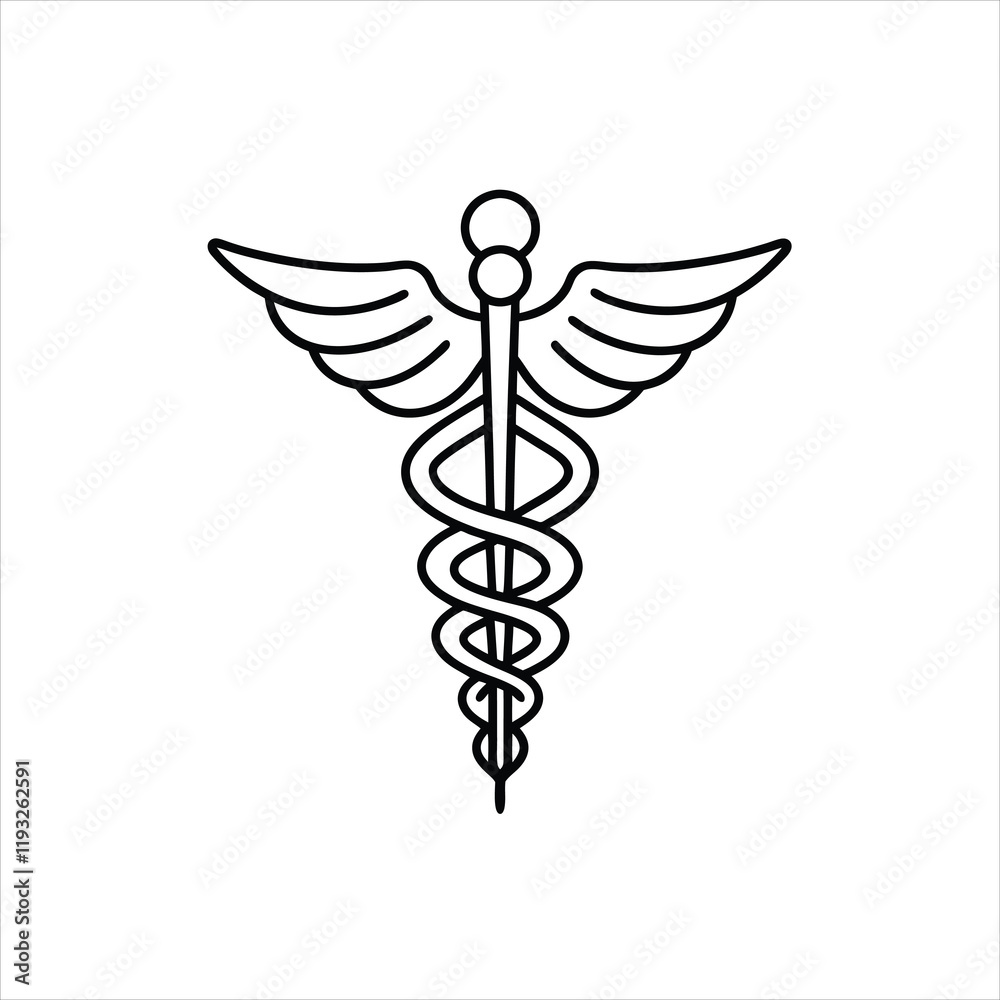 Medical Caduceus Icon Line Style Vector Illustration Medical Caduceus Icon Line Style Vector Illustration