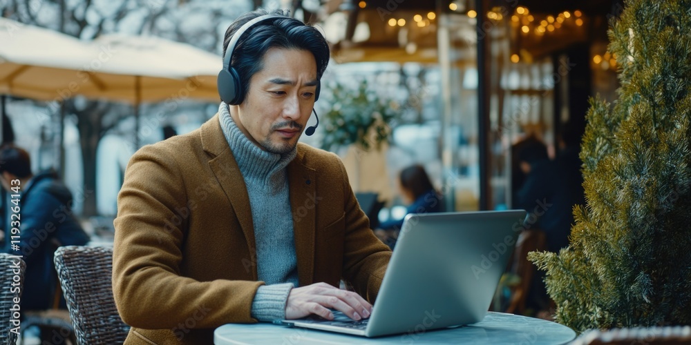 Professional Man Working on Laptop in Café Professional Man Working on Laptop in Café