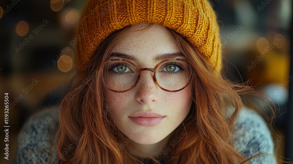 Portrait of a young woman wearing glasses and a beanie Portrait of a young woman wearing glasses and a beanie