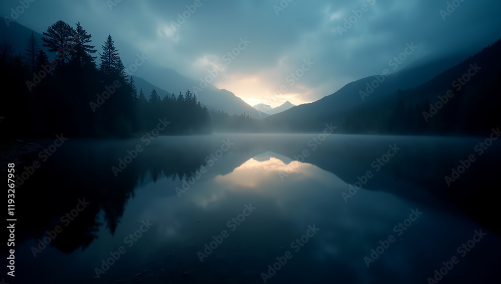 Fototapeta premium Ethereal Flow A Melancholic Long Exposure on the Lake