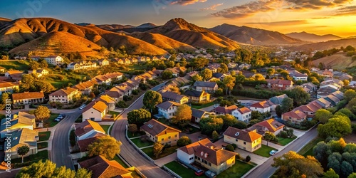 Aerial View Newbury Park Homes & Santa Monica Mountains, Ventura County, California photo