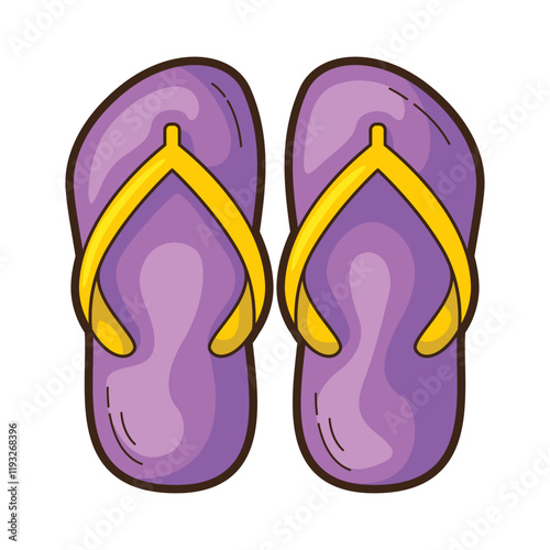 Purple flip flops on a white background for summer vacation or footwear concept in beach themed designs