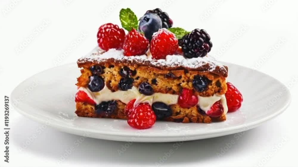 Rotate Plate with AlietKitchen (fruit cake) on white background. French pastry High quality HD 4K Video Clip Rotate Plate with AlietKitchen (fruit cake) on white background. French pastry High quality HD 4K Video Clip