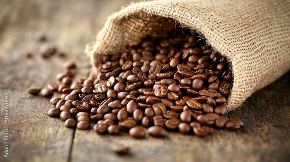 A close-up of roasted coffee beans spilling out of a burlap sack, scattered on a wooden table.A close-up of roasted coffee beans spilling out of a burlap sack, scattered on a wooden table. A close-up of roasted coffee beans spilling out of a burlap sack, scattered on a wooden table.A close-up of roasted coffee beans spilling out of a burlap sack, scattered on a wooden table.
