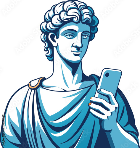 Classical Statue with Modern Smartphone Illustration