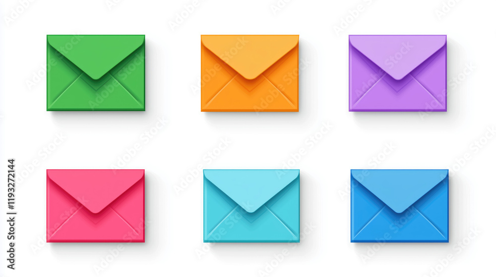 Colorful set of envelope icons isolated on a white background Colorful set of envelope icons isolated on a white background