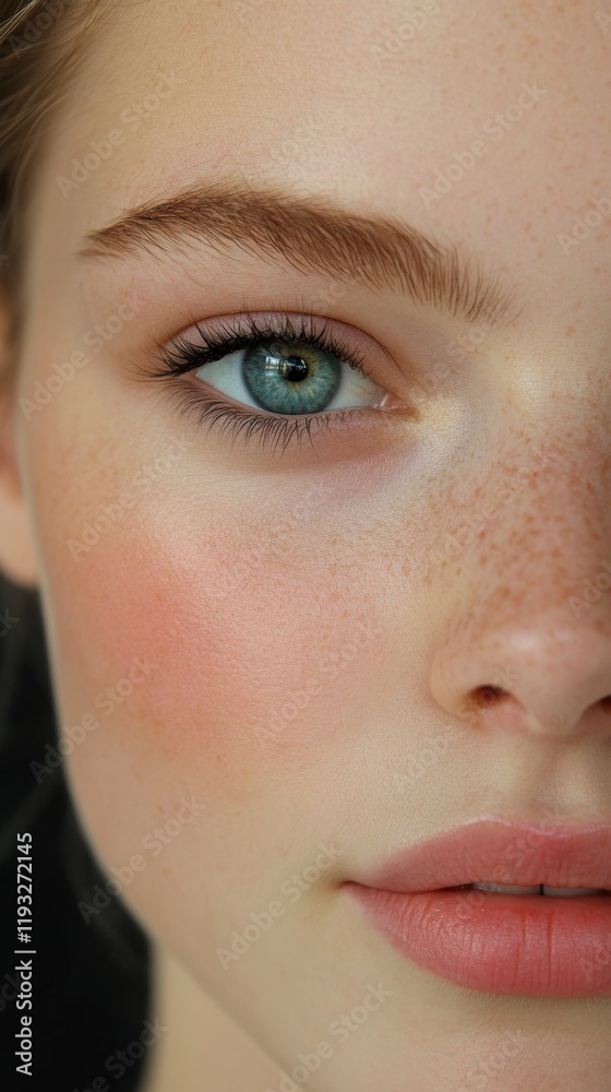 Obraz premium Close-up of a young woman's captivating face.
