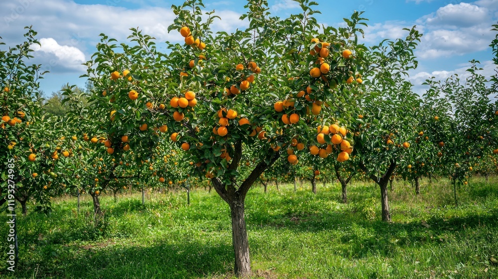 Fototapeta premium A person picking fresh fruit from a tree in an orchard on a sunny day