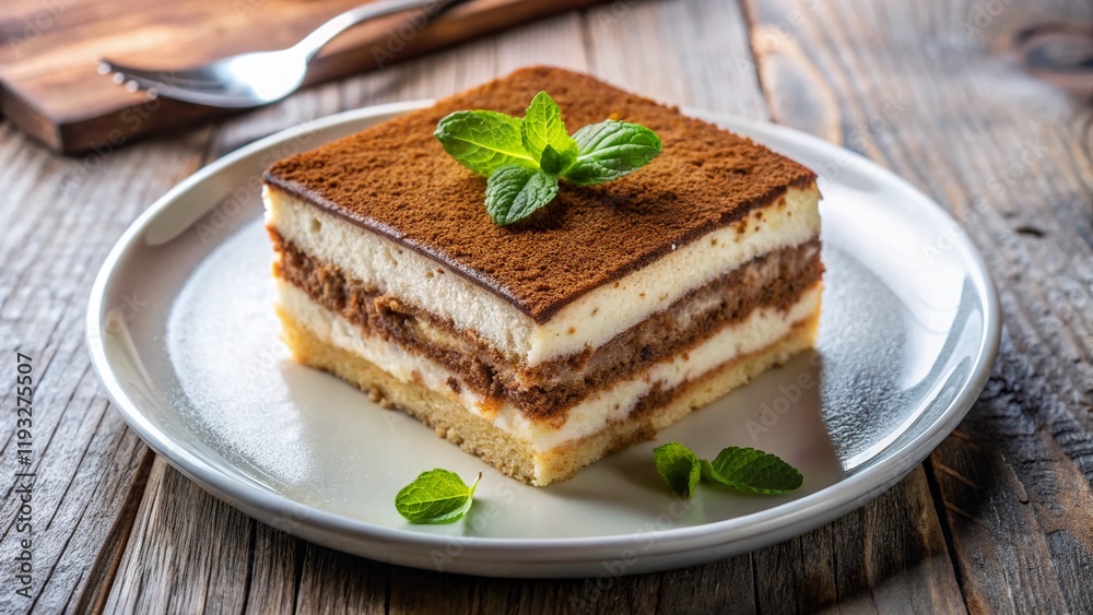 Aerial View of Delicious Tiramisu Dessert on a Plate Aerial View of Delicious Tiramisu Dessert on a Plate