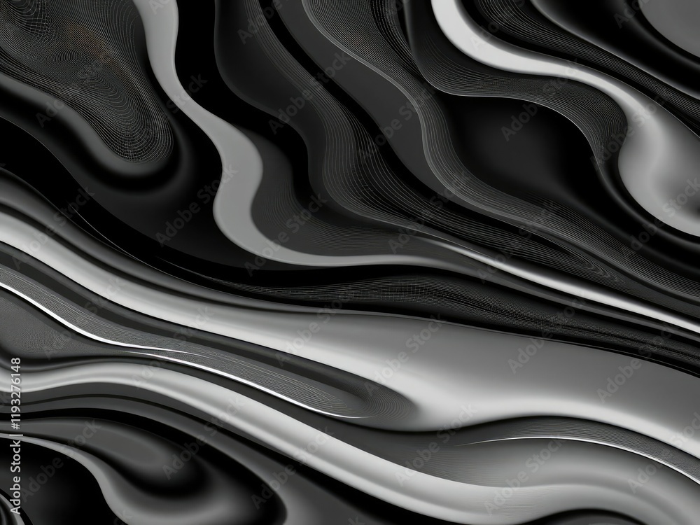 Obraz premium Abstract black and white wave pattern background with flowing lines and curves, minimalistic, background, pattern