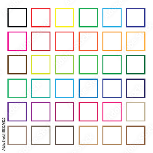 Clipart of 36 solid colors square line, for making stickers, scrapbooking, patterns, digital craft and icon on a white background.