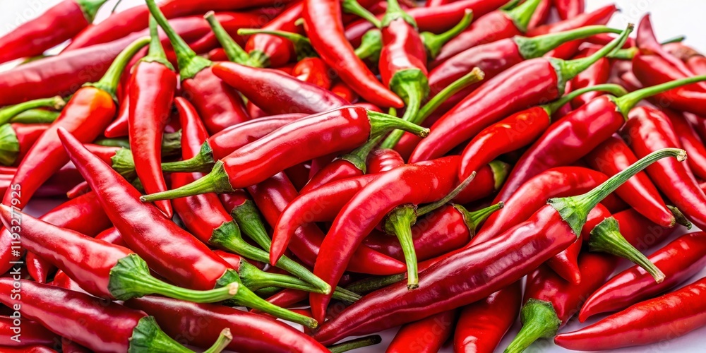 Aerial View of Fresh Red Chili Peppers Isolated on White