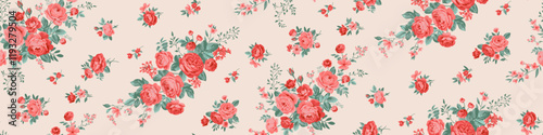 Seamless spring vector pattern with floral roses motif for dress fabric