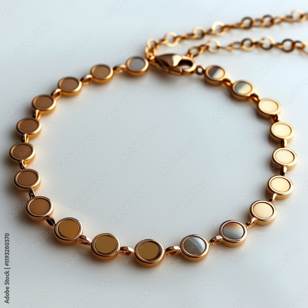 Fototapeta premium Mockup of a blank elegant gold bracelet with charms set against a white background, ideal for personalized jewelry, gift presentations, and luxury fashion accessories.