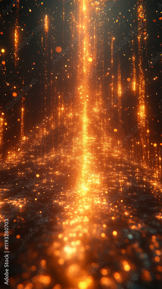 Naklejka premium Dynamic abstract background featuring glowing orange particles and light trails creating a mesmerizing illusion